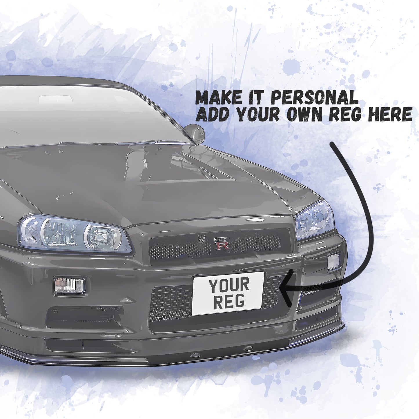 Personalised Nissan Skyline GTR R34 Art Print